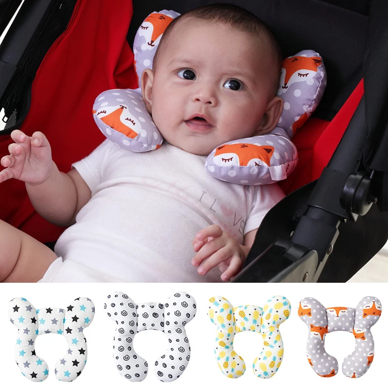 Nuevos almohadas para dormir en forma de U suaves de algodón con dibujos animados para niños, cochecito de bebé, almohada para niños, almohada funcional para cochecito de bebé