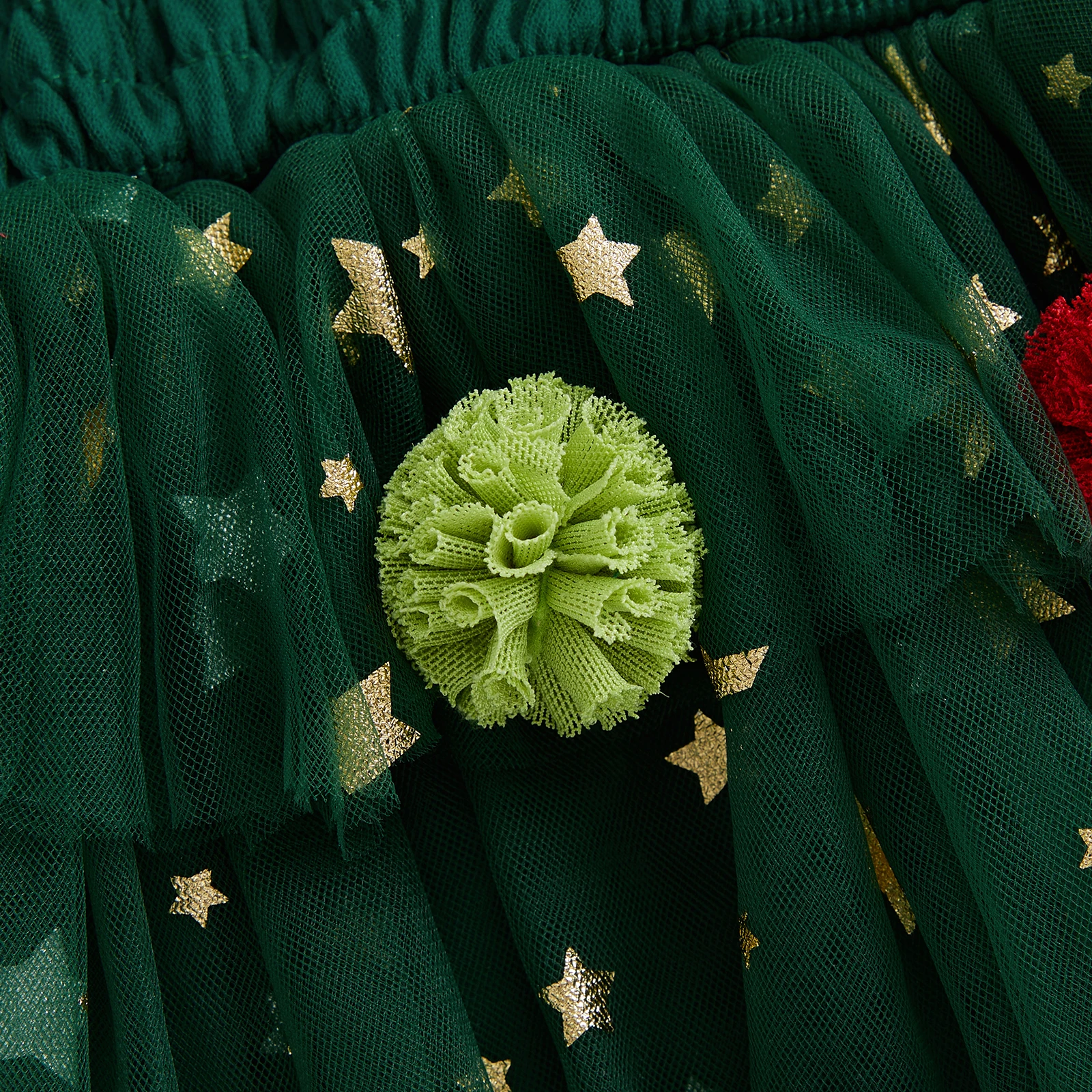 Suefunskry Conjunto de Navidad para niña con purpurina y estrella, bola de pompón, manga voladora, mameluco de tul ahumado, vestido, diadema con lazo - imagen 5