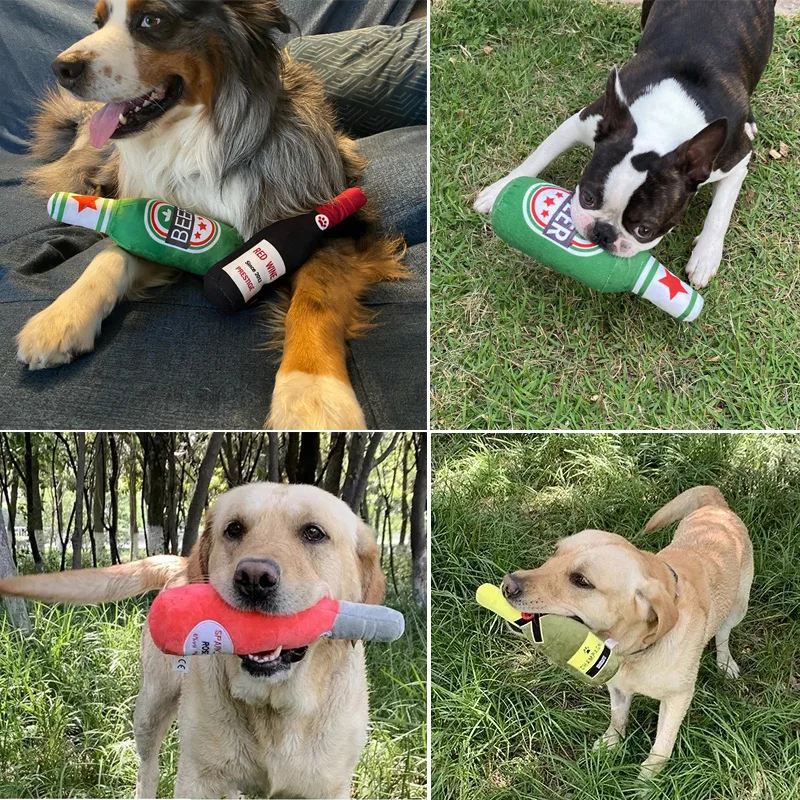 Juguetes interactivos para perros, botella de vino y champán con forma de juguete para mascotas, juguete de Vodka relleno de felpa, resistente a mordeduras chirriantes, suministros para mascotas, whisky - imagen 2