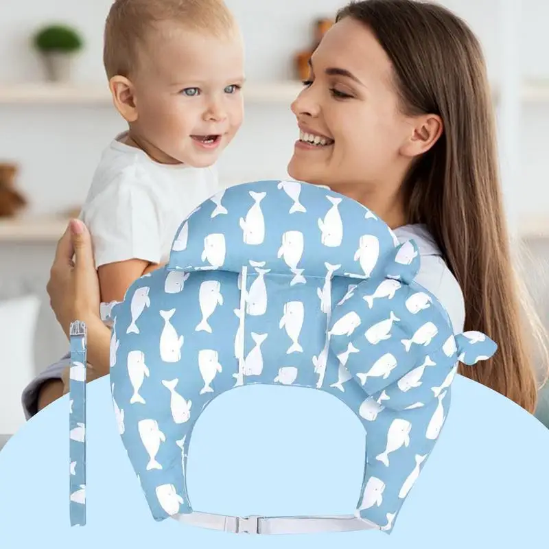 Cojín de algodón en forma de C para niños, almohada de alimentación para mujeres embarazadas con correa ajustable, patrón de ballena azul, soporte de cintura para niños - imagen 5