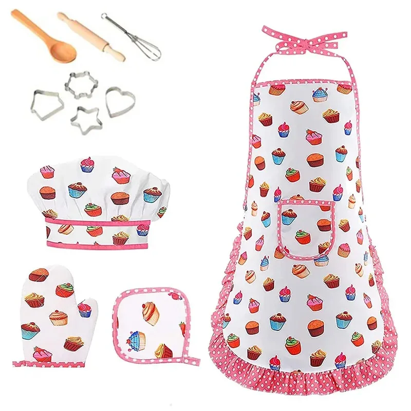 Juguetes de cocina para hornear, juego de simulación, herramientas de cocina, delantal de Chef para niñas pequeñas, disfraz rosa, juguetes educativos de vestir, regalo - imagen 5