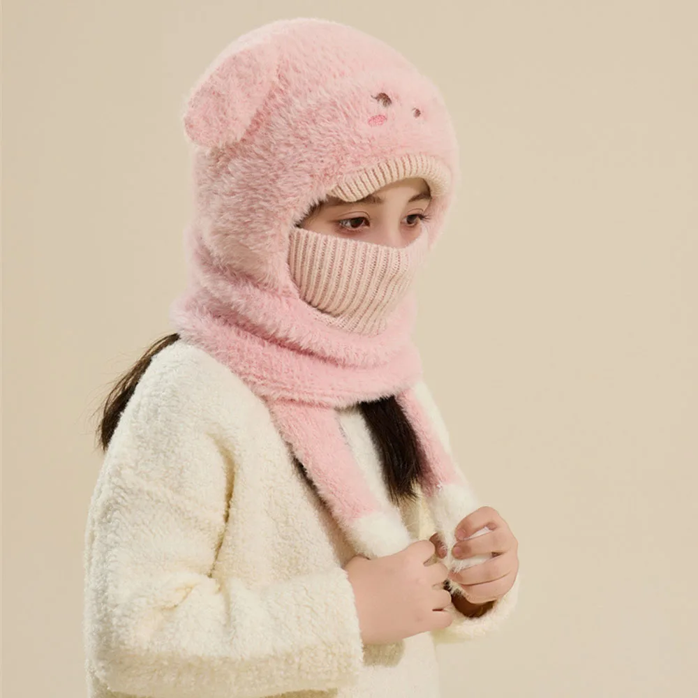Cubierta para la cara con estampado de orejas y patas de animales de peluche de 2 a 6 años, ajuste elástico y cómodo, blanco para clima frío, sombrero de invierno, máscara y bufanda - imagen 2