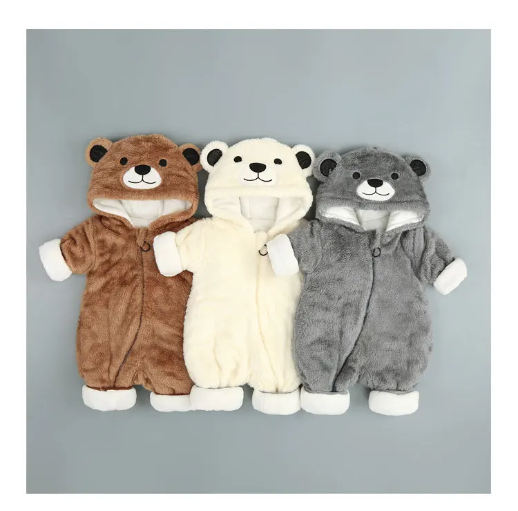 Pelele de bebé con capucha de oso de peluche suave
