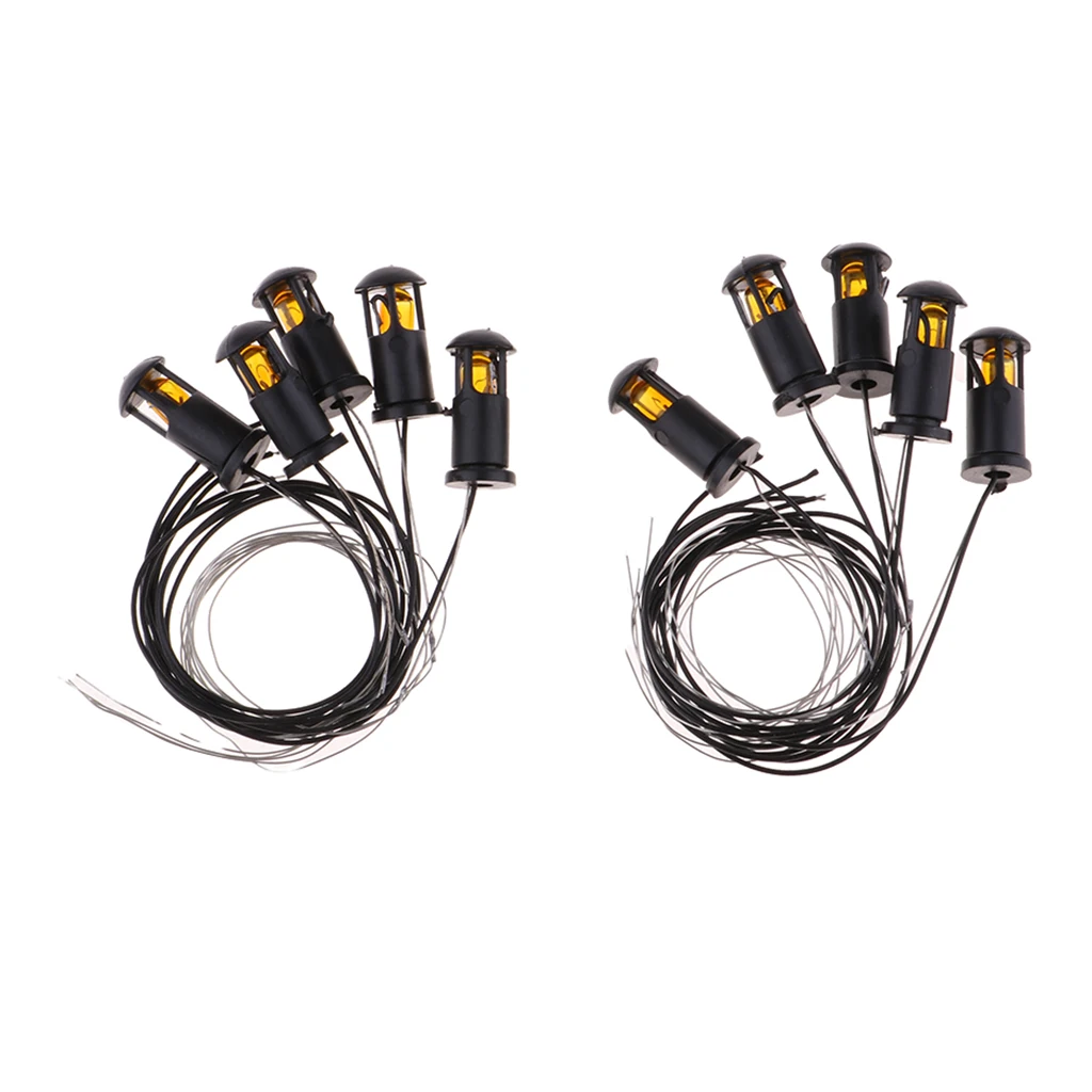 Luz de calle LED de doble cabeza, lámpara de iluminación de tren de ferrocarril, mesa de arena, Kits de construcción, miniaturas, decoración de diseño de paisaje, 10 Uds. - imagen 5