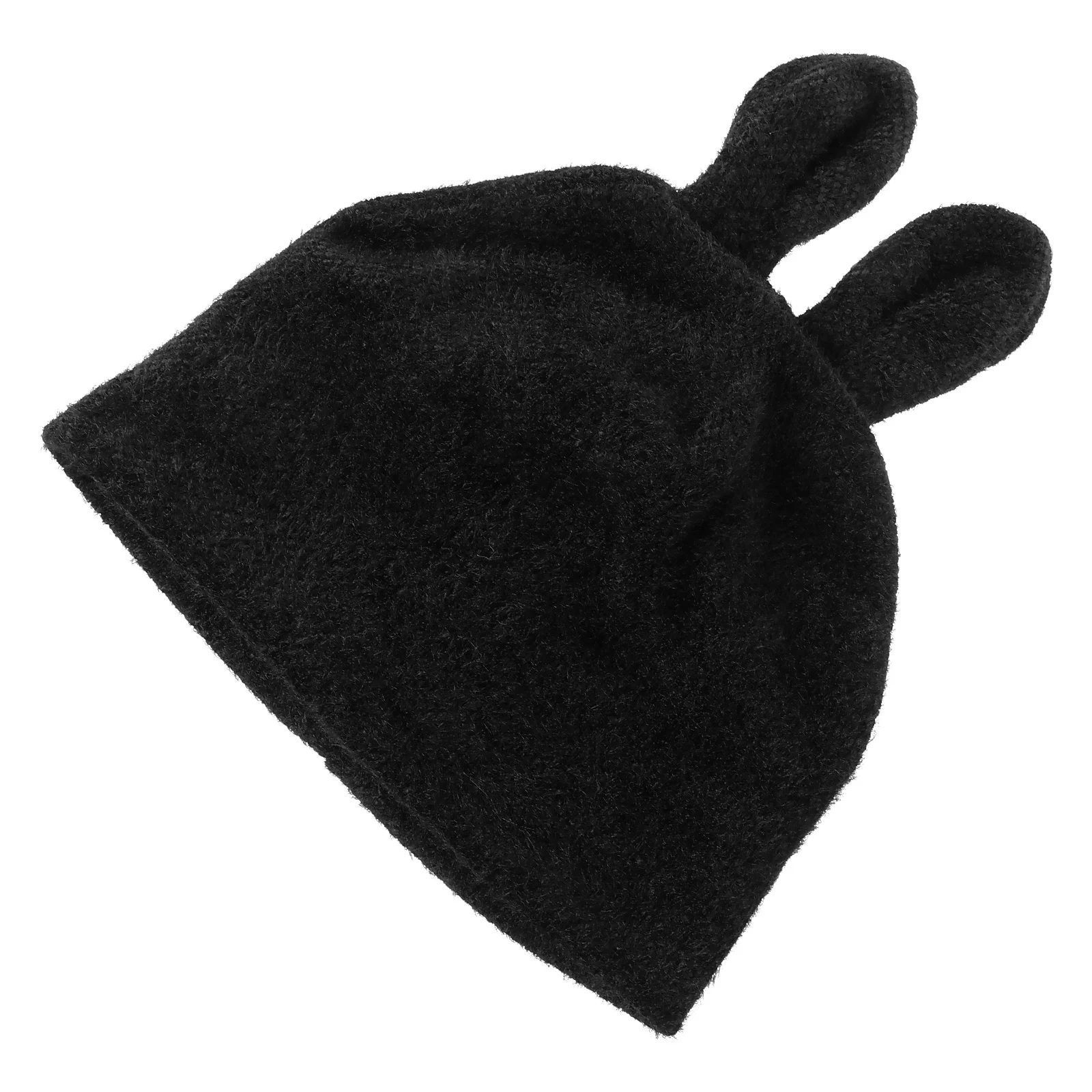 Gorro de lana tejido con orejas de conejo, gorro de tela de chenilla cálido para otoño e invierno para niñas, gorro cálido para exteriores, moda elegante