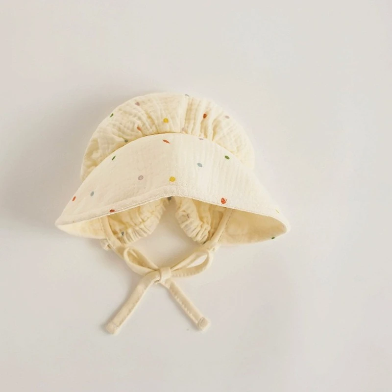 Gorro de bebé coreano con bonito oso para primavera/verano, protección solar de ala ancha, gorro con orejeras de gasa de algodón fino, transpirable y suave - imagen 3