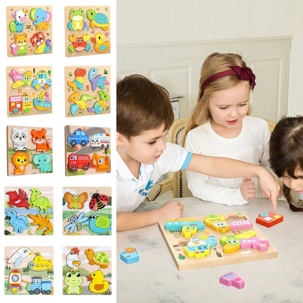 Rompecabezas 3D de madera Multicolor, rompecabezas de animales de dibujos animados, coordinación mano-ojo, Educación Temprana, frutas, dinosaurios, rompecabezas de aprendizaje de inglés - imagen 5
