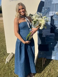 Vestido vaquero sin tirantes para fotos de maternidad – falda azul