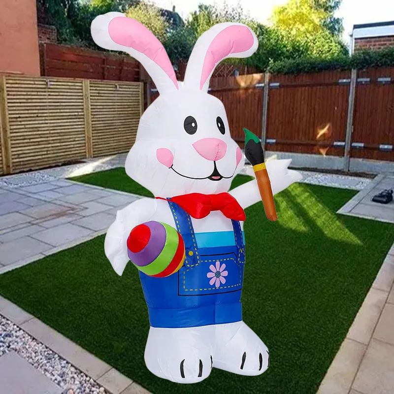 Juguetes inflables de huevos de conejo de 1,8 M y 6 pies, pincel luminoso, decoración de Pascua con muñeco de conejito LED, modelo inflable, decoración de jardín - imagen 3