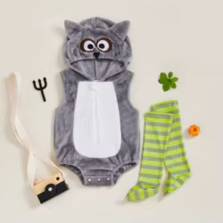 VISgogo Disfraz de cosplay para bebé, pelele de búho con capucha sin mangas y medias a rayas, ropa de Halloween para niñas y niños