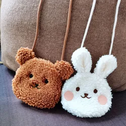 Bolso bandolera de un solo hombro infantil con oso peluche y conejito