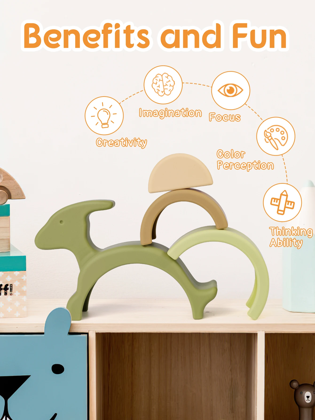 1 Juego de bloques de construcción de silicona para bebés, juguete educativo Montessori, juguetes apilables de silicona suave para niños pequeños - imagen 2