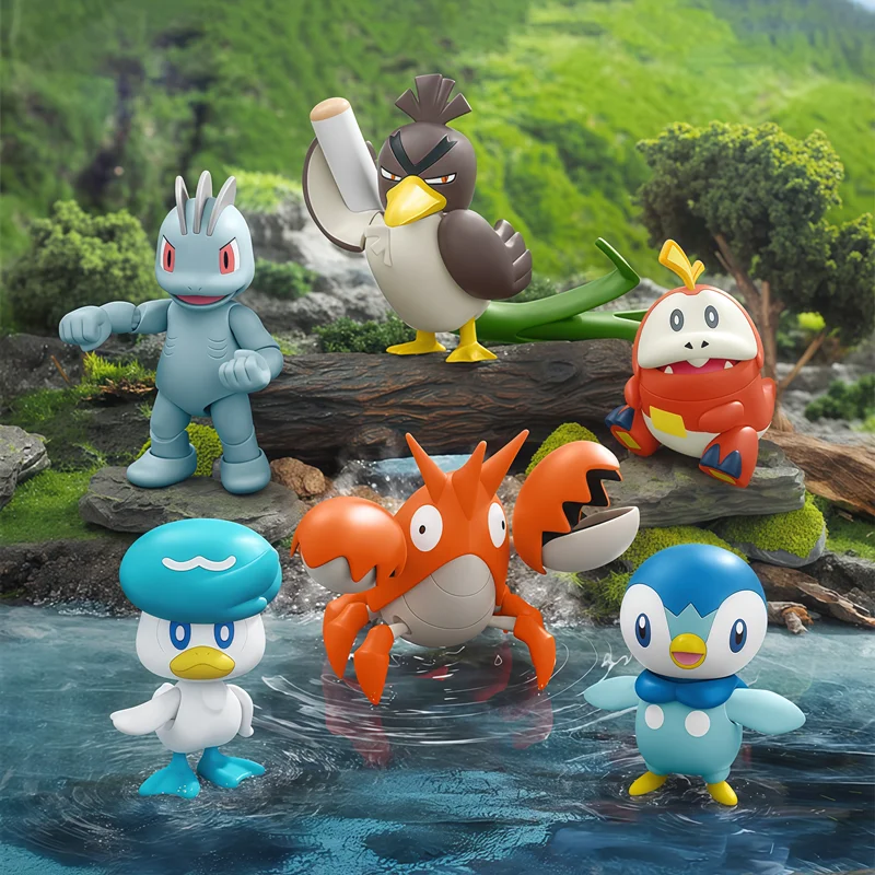 Original Blokees Pokemon Piplup Fuecoco Quaxly Sirfetch'd Machop Corphish Anime figura modelo muñeca caja ciega juguetes regalos de navidad - imagen 2