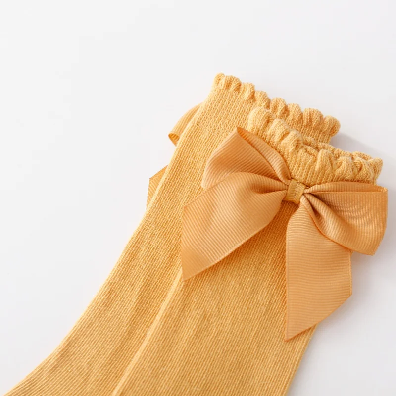 1/5 pares de calcetines para niñas, calcetines largos con lazo de algodón para bebés, calcetines suaves de princesa a la moda para niñas de 0 a 7 años - imagen 5