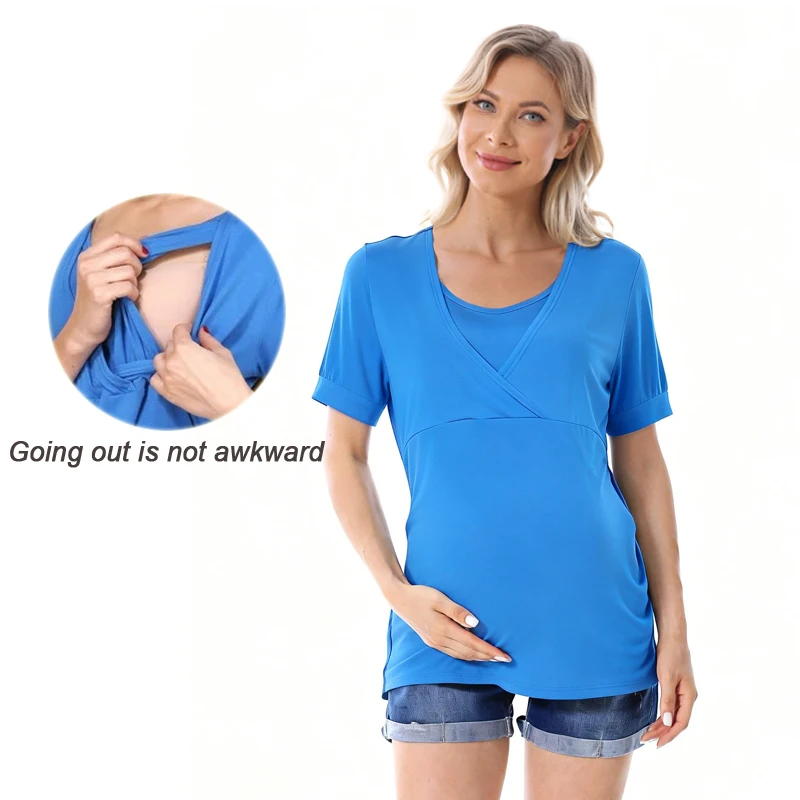 Camiseta de lactancia de manga corta, ropa de maternidad de verano, Tops de lactancia de Modal suave, ropa de mujer posparto