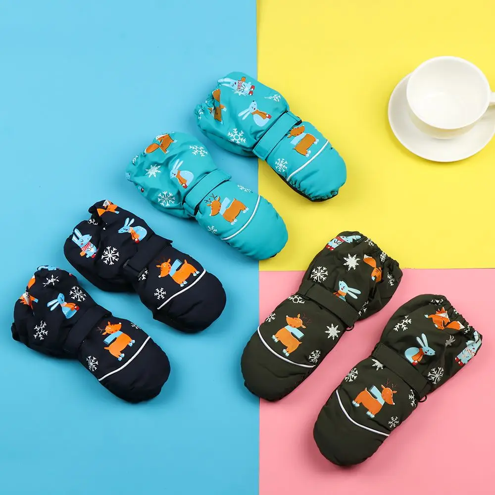 Moda niños niñas estampado dibujos animados ciervo conejo impermeable grueso cálido niños guantes de esquí a prueba de viento guantes de manga larga - imagen 2