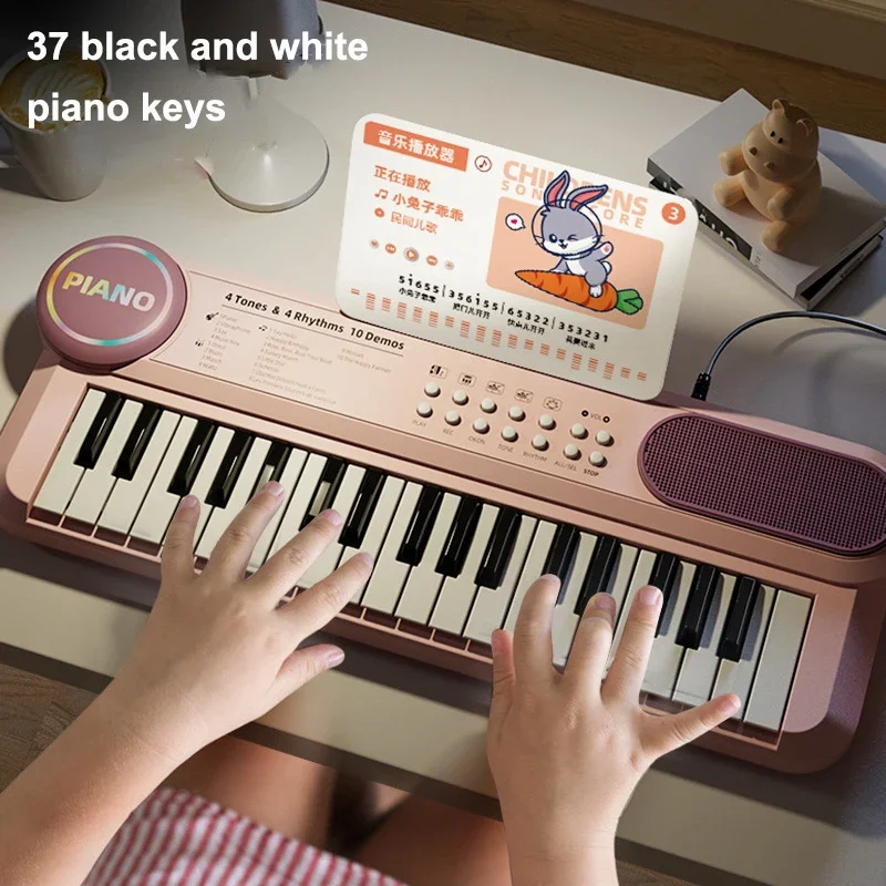 Teclado de Piano para niños de 37 teclas, juguete Musical con micrófono, partitura musical para aprendizaje temprano, juego interactivo, el mejor regalo para edades de 3 a 6 años - imagen 4
