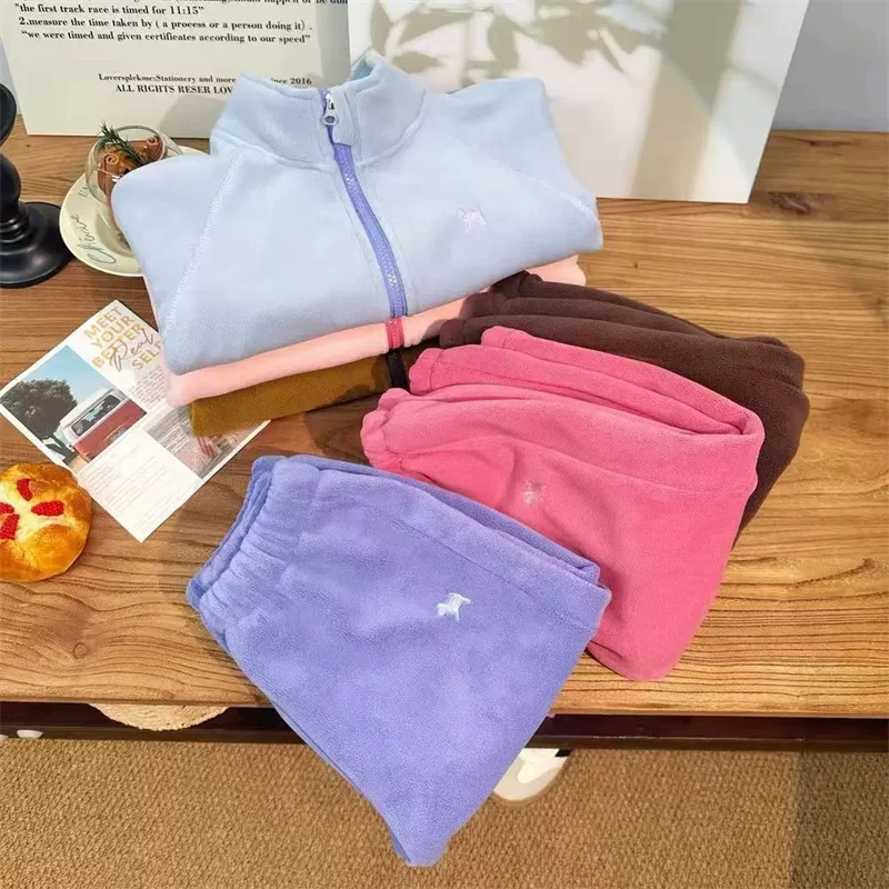 Conjunto de lana para niña con abrigo cremallera y pantalón - imagen 5