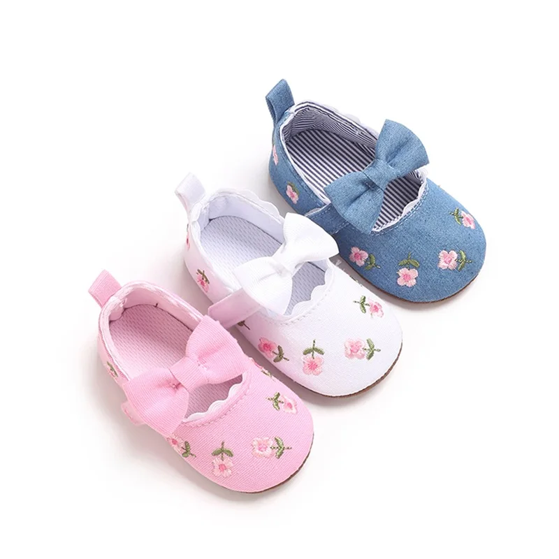 SUNSIOM Zapatos planos Mary Jane para niña con bordado floral, suela suave antideslizante, zapatos para primeros pasos, zapatos lindos para primavera y otoño - imagen 2