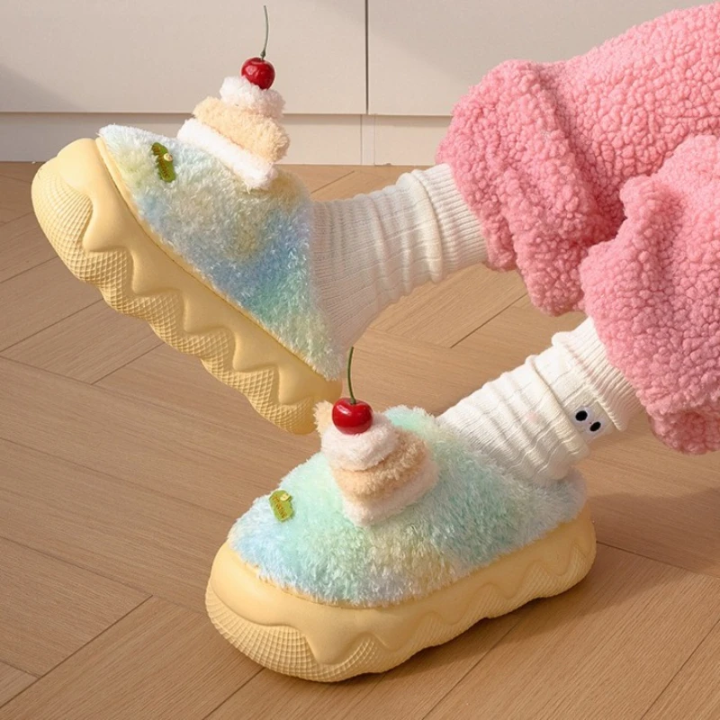 Zapatillas peludas cálidas y esponjosas antideslizantes con suelas gruesas para interiores para el hogar, novedad de Otoño/Invierno para mujer
