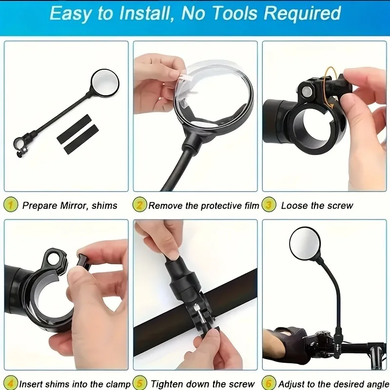 1/2 piezas 360 °   Espejo retrovisor giratorio para bicicleta - Espejo ABS ovalado gran angular |   Brazo largo flexible para bicicletas de montaña/scooters eléctricos - imagen 5