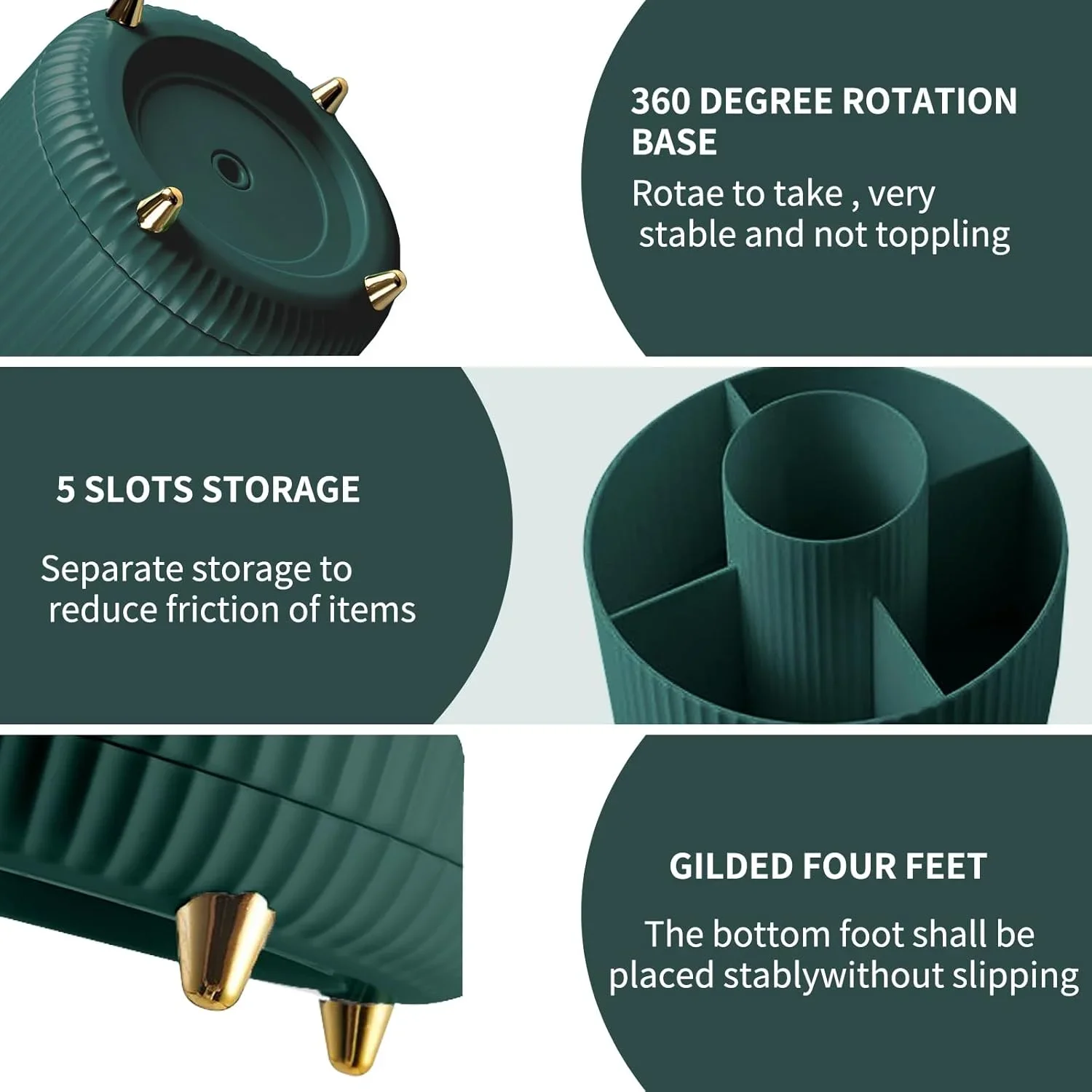 Caja de almacenamiento de cosméticos giratoria de 360 grados, caja de almacenamiento de cosméticos con 5 compartimentos, caja de almacenamiento multifuncional para cepillos - imagen 3