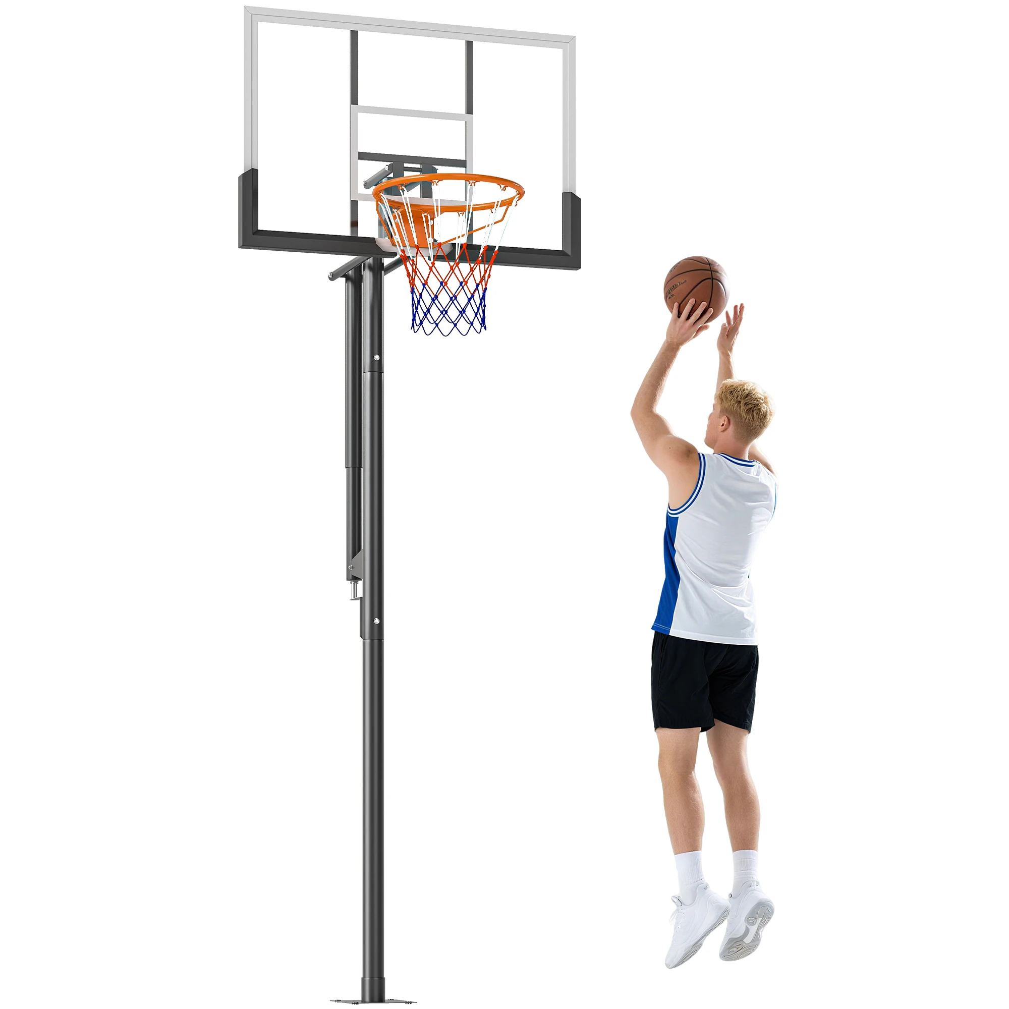 SPORTNOW Canasta de Baloncesto para Exterior, Altura Ajustable 230-305 cm, Canasta de Baloncesto con Soporte, Tablero Irrompible 120 cm, Aro Ø48 cm y Base Estable, para Adolescentes y Adultos, Negro