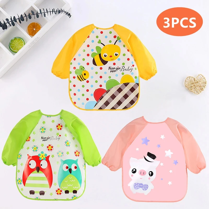 Babero impermeable de manga larga con bolsillo y estampado infantil - imagen 2
