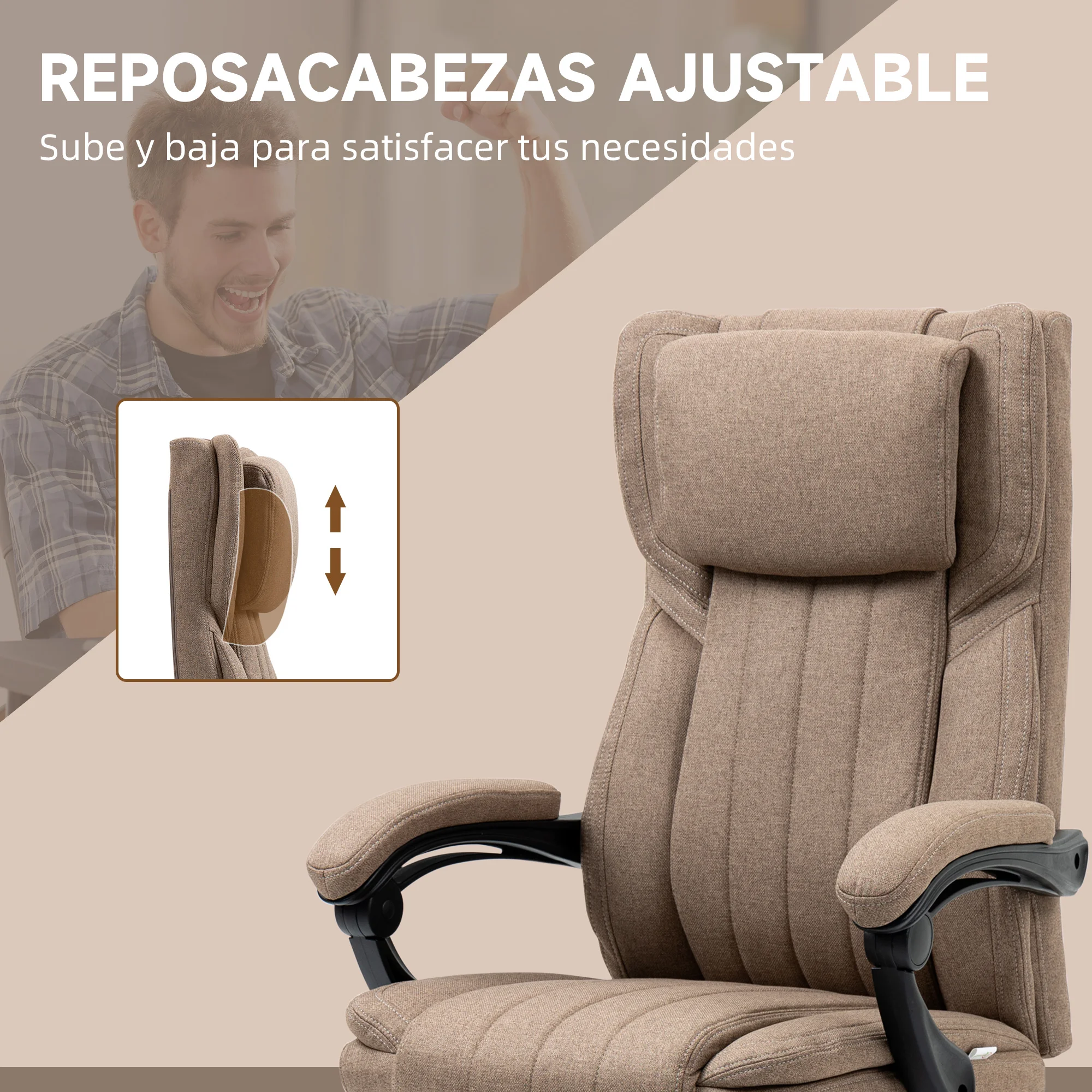 Vinsetto Silla de Oficina Giratoria con 6 Puntos de Masaje Vibratorio Silla de Escritorio Reclinable con Altura Ajustable Control Remoto Respaldo Alto y Reposacabezas 65x61x108-118 cm - imagen 4