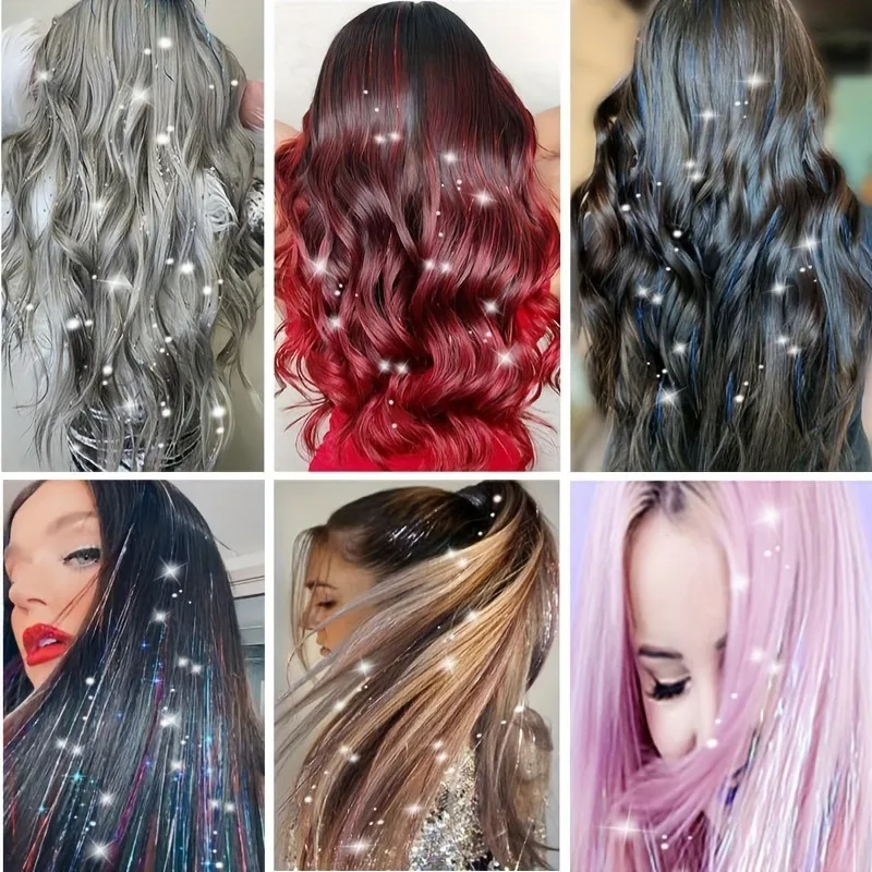 Extensiones de pelo con purpurina para niñas – Tinsel dorado y arcoíris - imagen 3