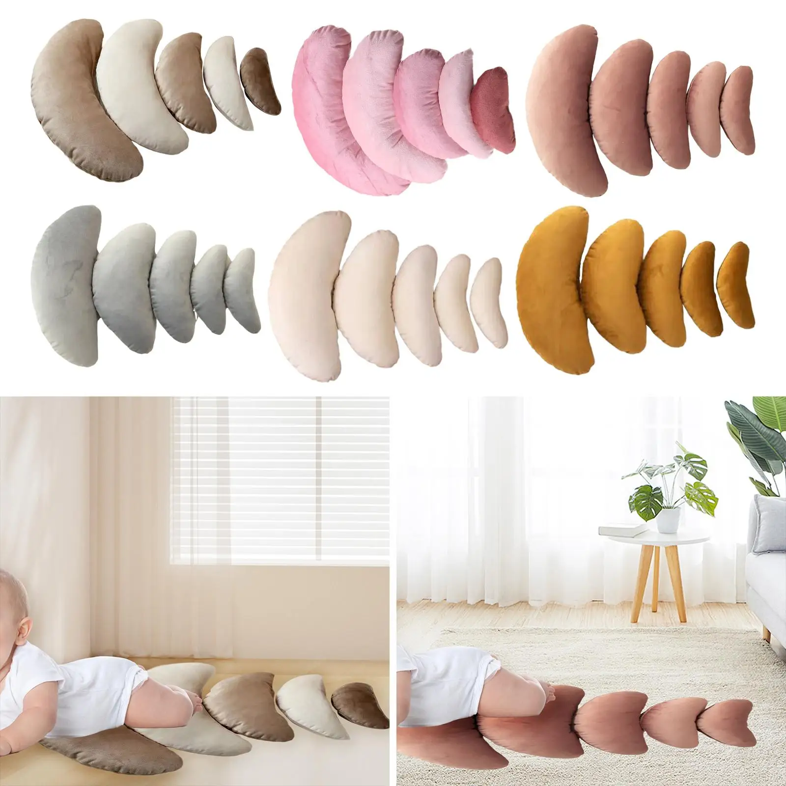 Juego de 5 piezas de almohada de luna, almohadilla de felpa profesional de tacto suave, luna creciente para sesión de fotos, estudio fotográfico, 0-6 meses - imagen 3