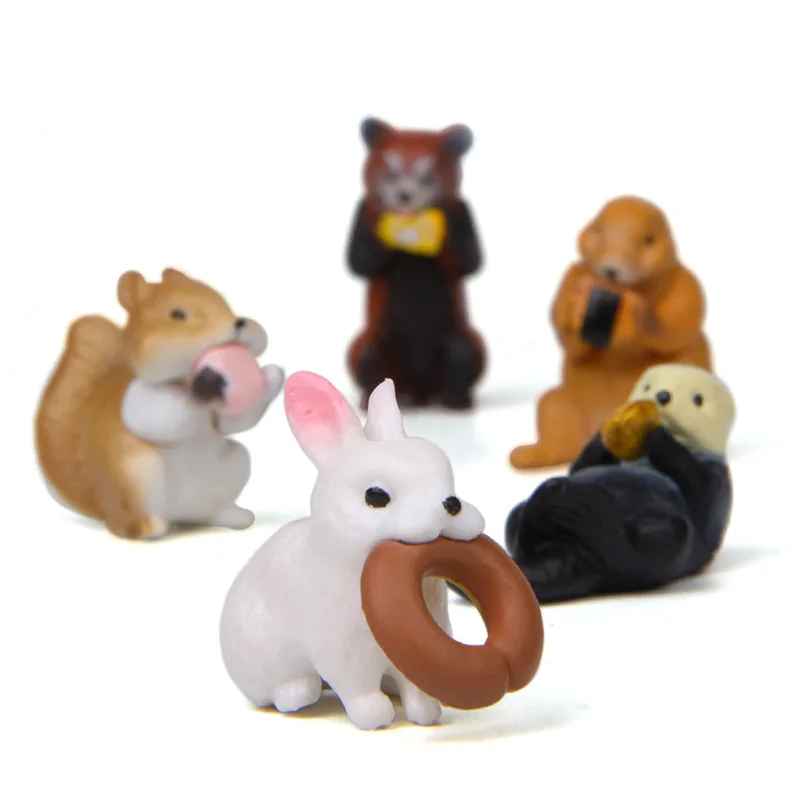 Conejo, ardilla, mapache, nutria, León marino, estatuilla en miniatura, modelo Animal, casa de muñecas para jardín, Mini adorno para el hogar, accesorio de decoración - imagen 4