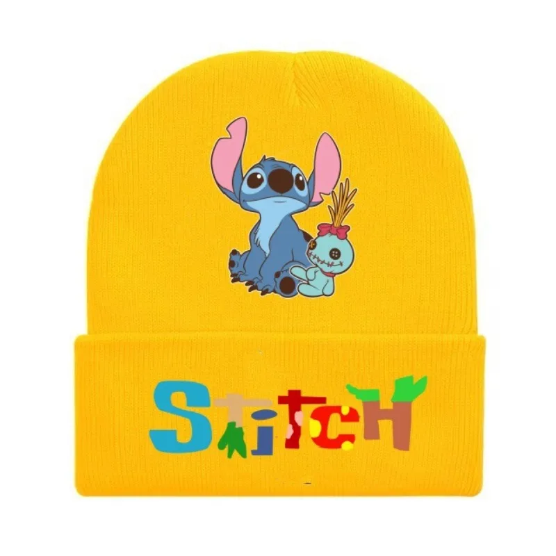 Gorro tejido de punto de Disney Stitch para invierno, gorros fríos cálidos para exteriores de Color sólido, gorro de punto bordado a la moda de Hip-Hop para niños y niñas - imagen 5