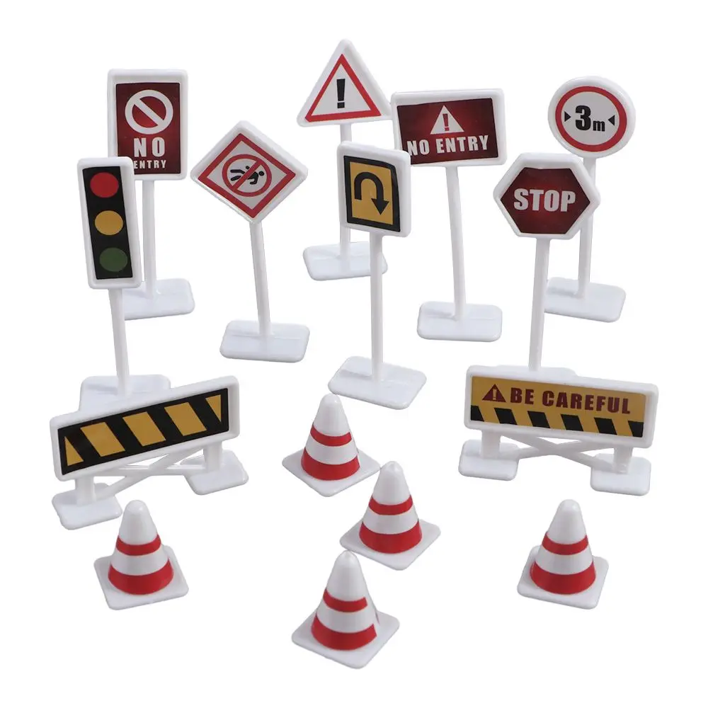 Mini señales de tráfico para niños pequeños, juguete de modelo de bloque de carretera, educación de seguridad, rompecabezas, juguetes de tráfico, 15 piezas por juego - imagen 4