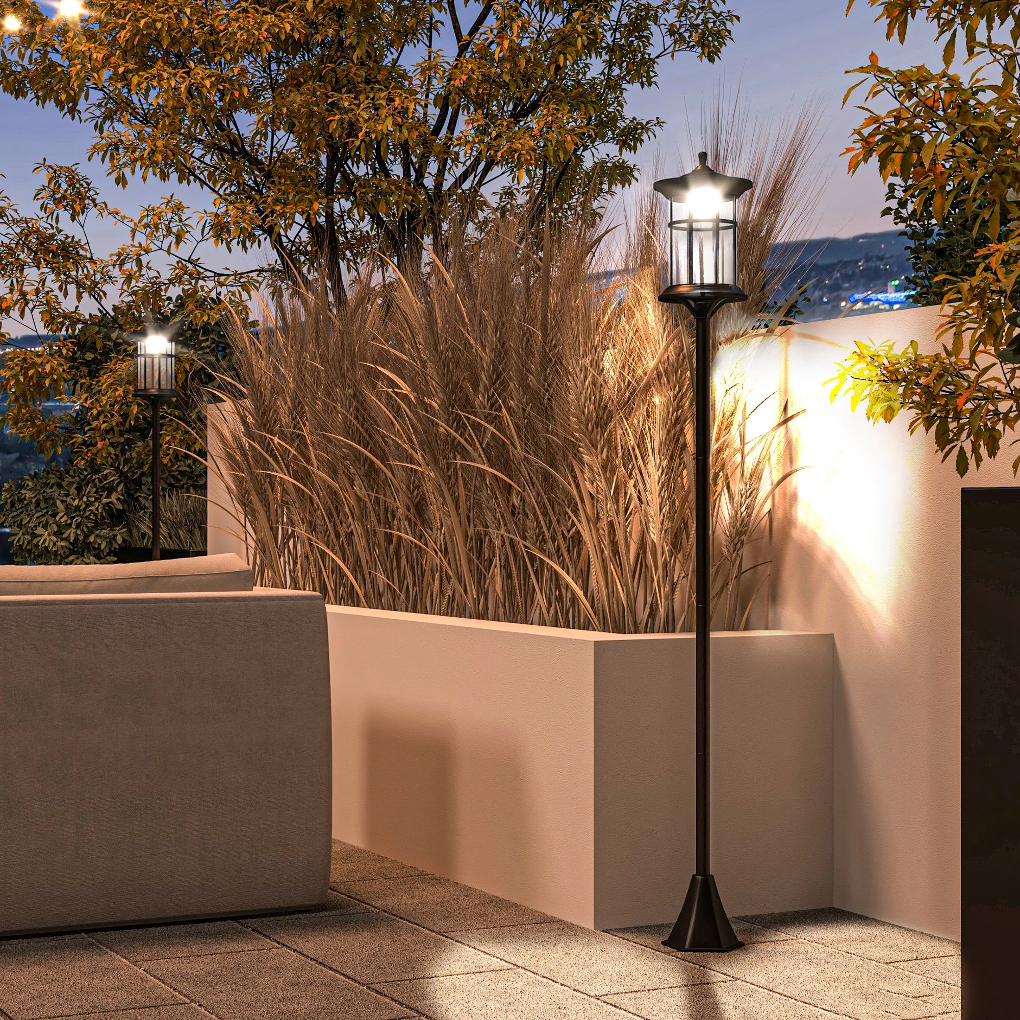 Outsunny 2 Farolas Solares Exterior Luces Solares Exterior con Panel Solar Encendido Automático y Marco de Acero Inoxidable Impermeable IP44 para Terraza Patio 23,5x23,5x184 cm Negro - imagen 2