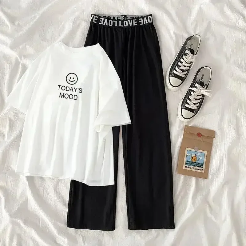 Conjunto de verano para niña: camiseta manga corta y pantalón ancho