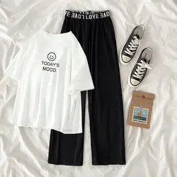 Conjunto de verano para niña: camiseta manga corta y pantalón ancho