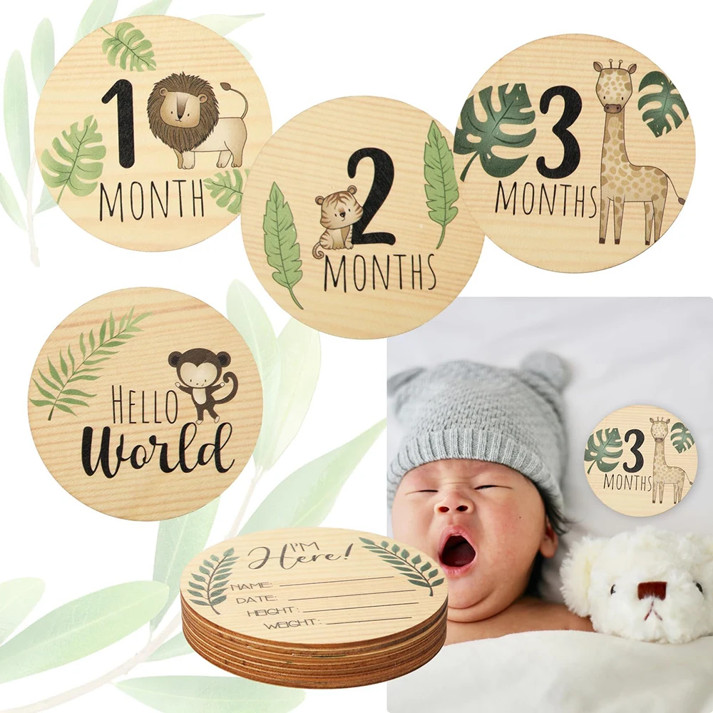 Accesorios de fotografía recién nacido, tarjetas de hito mensuales de madera, regalos para Baby Shower para niños y niñas, accesorios de fotografía, 7 Uds.