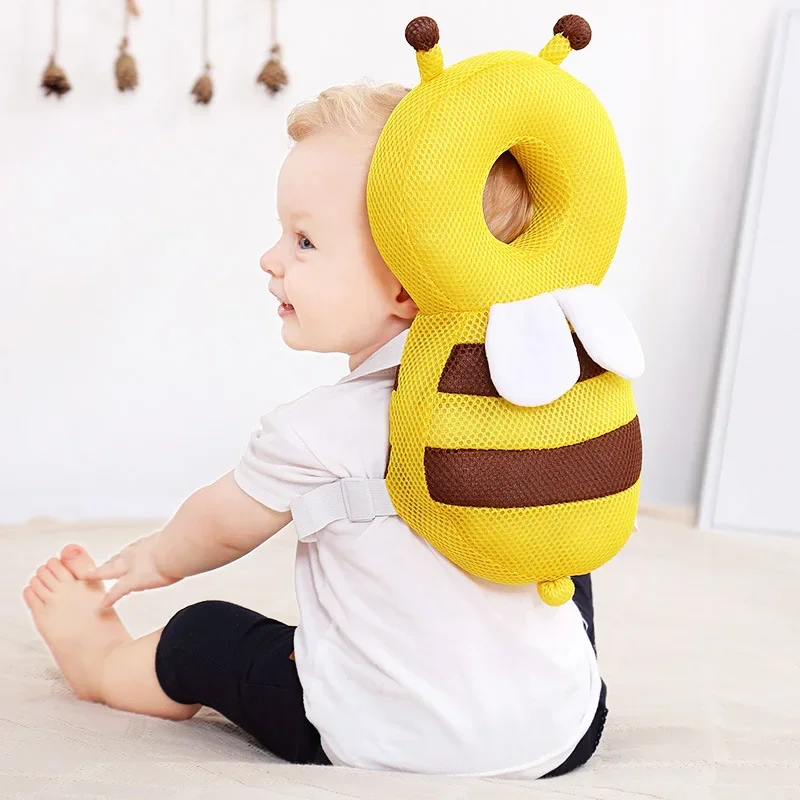 Protector de cabeza y espalda para bebé, almohada protectora para aprender a caminar, casco para prevenir lesiones, almohadilla de seguridad, prevención de caídas, almohadas de abeja de dibujos animados para niños