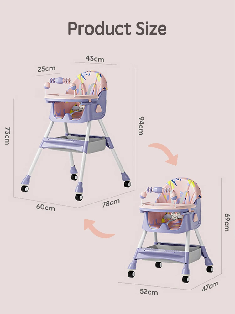 Trona reclinable con ruedas y accesorios para bebé - imagen 2