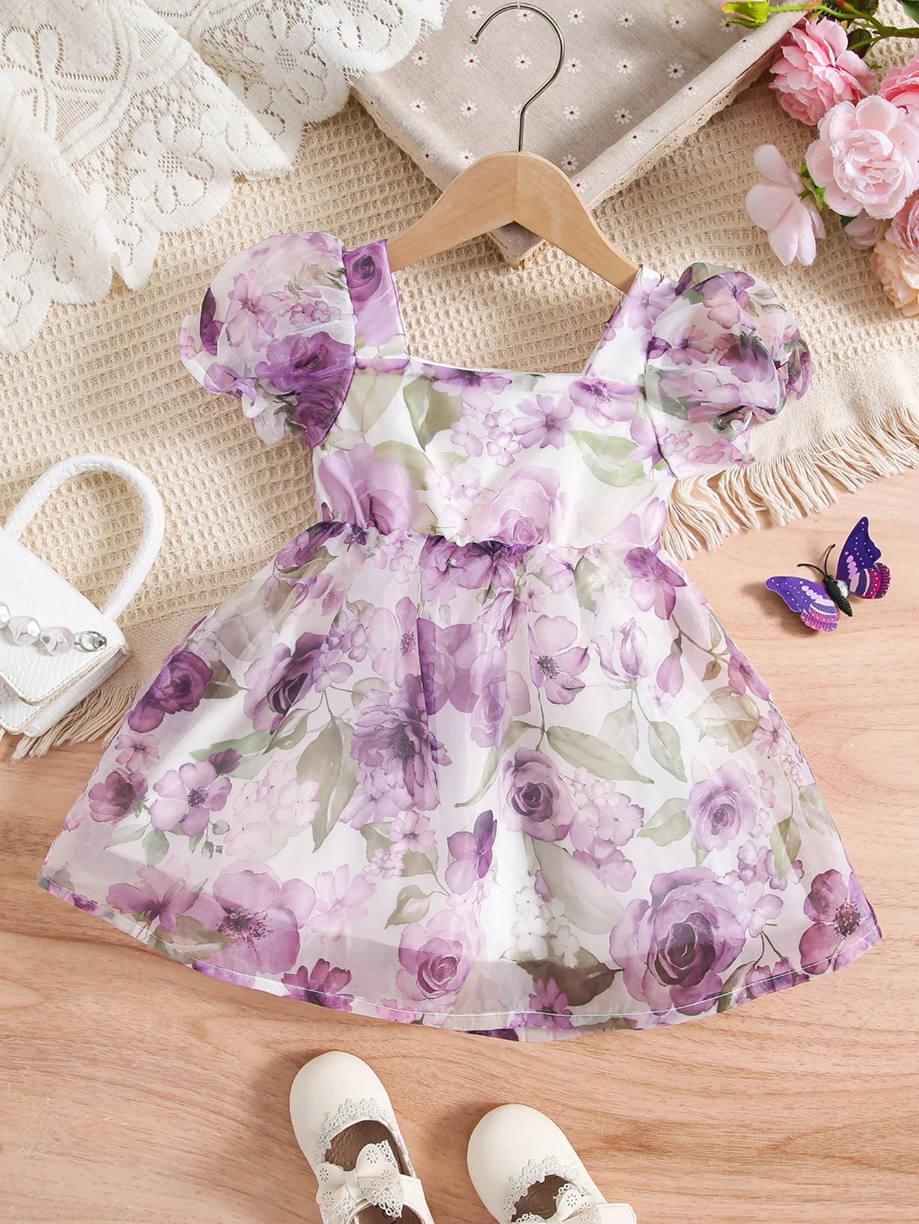 Vestido de princesa de manga corta para niña, Rosa romántica con gasa, ropa de fiesta diaria de verano, Moda Infantil, 1-3 años - imagen 5