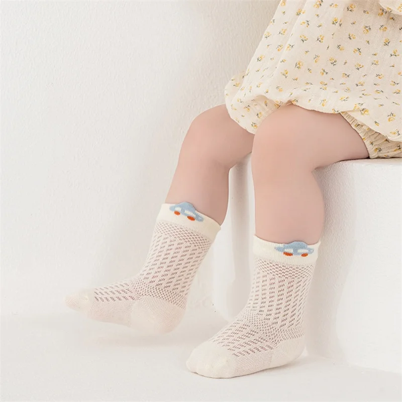 3 par/lote de calcetines cortos para recién nacidos de 0 a 5 años, bonitos accesorios de ropa infantil de malla de algodón fino de verano para bebés y niños - imagen 3