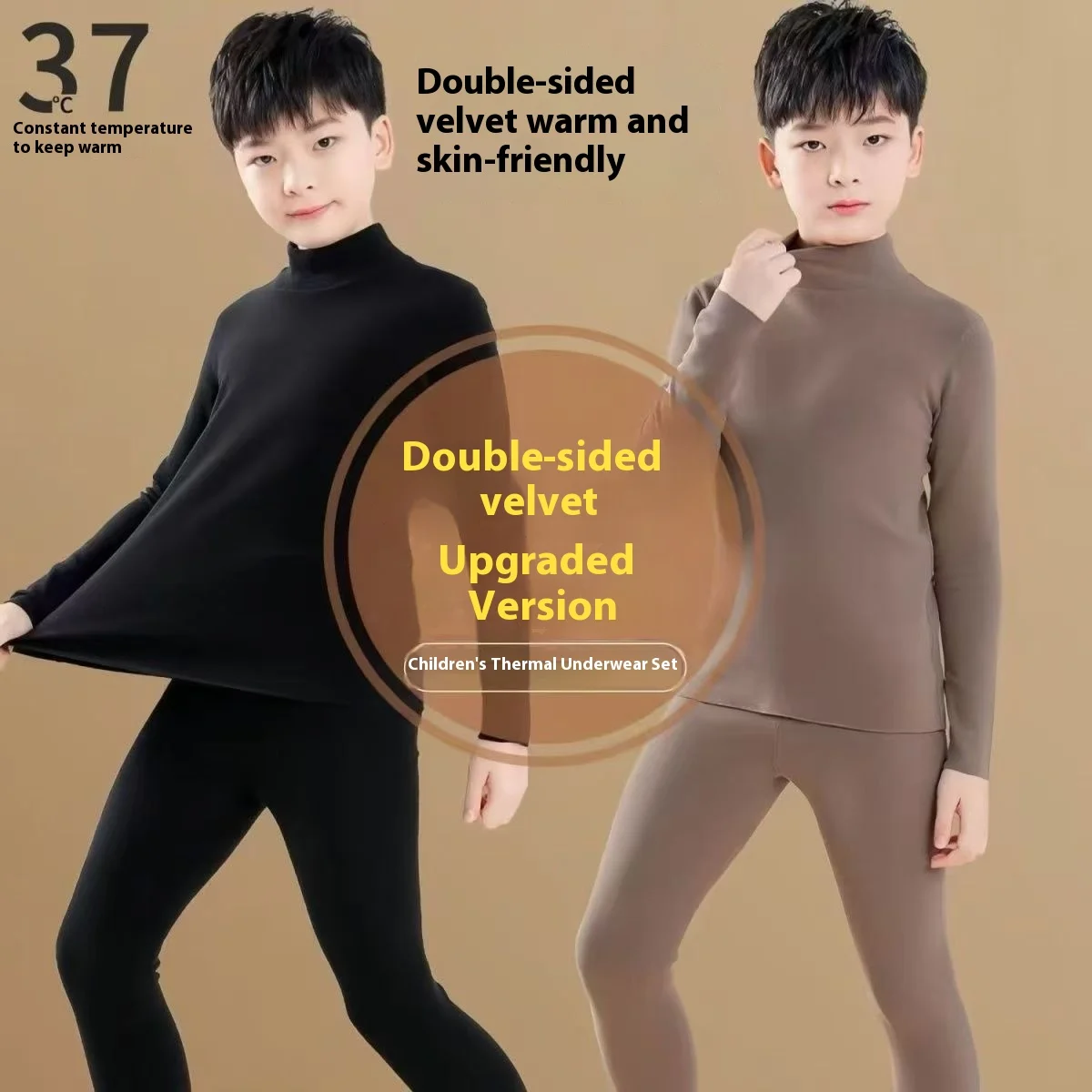Traje térmico de terciopelo reversible de cuello alto, niño otoño