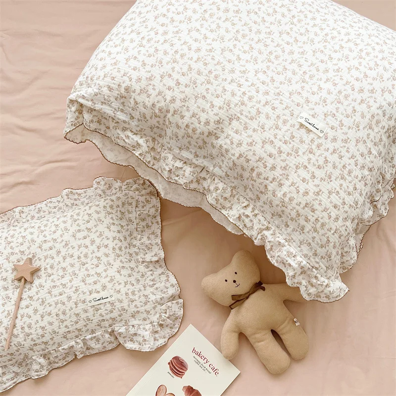 Juego de cama de muselina de algodón para niña coreana, funda nórdica con estampado Floral de cereza y conejito, Kit de cama para cuna - imagen 5
