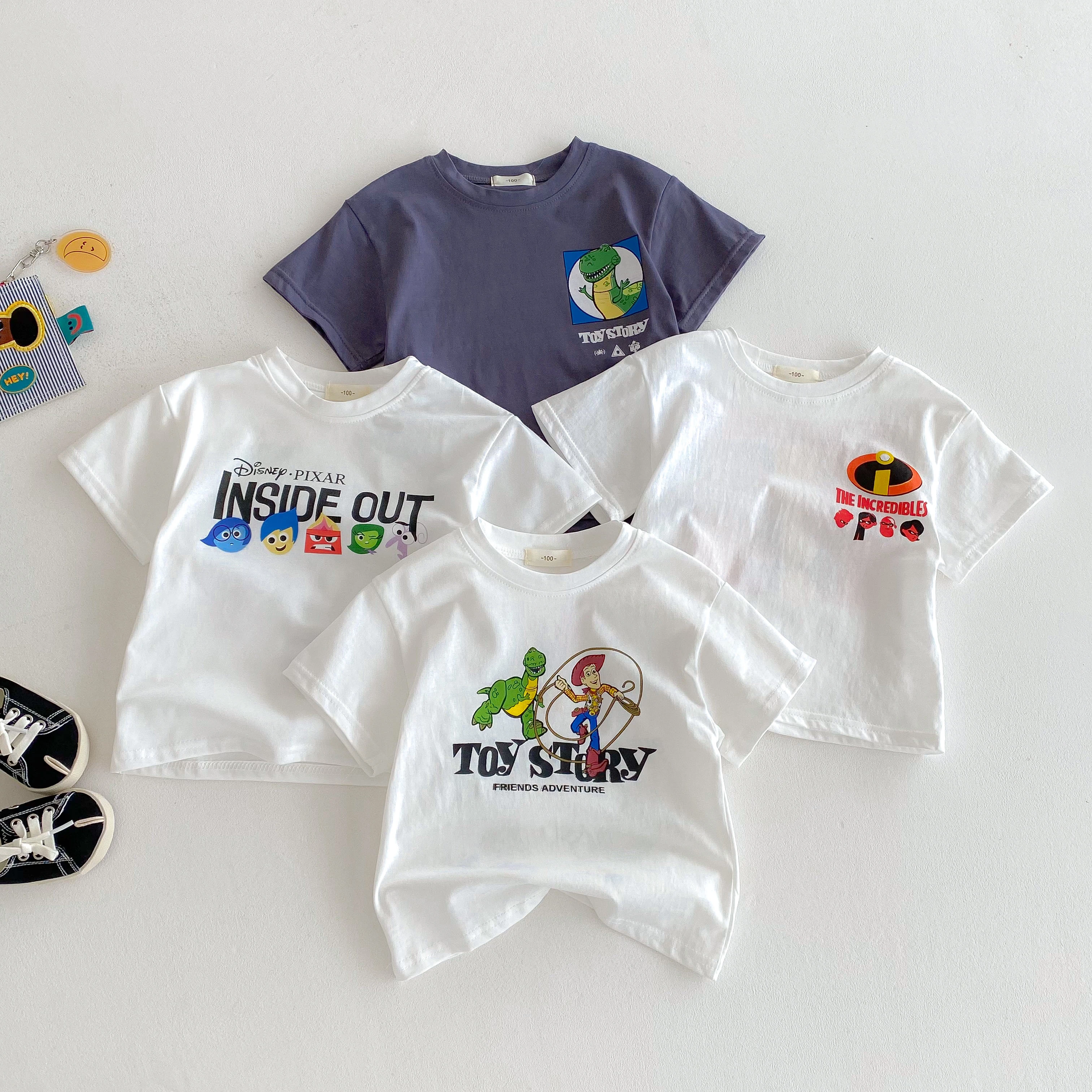Camiseta estampada de dibujos animados para bebés, ropa nueva de verano, camisetas de manga corta, disfraz para niños pequeños, camisetas informales con cuello redondo