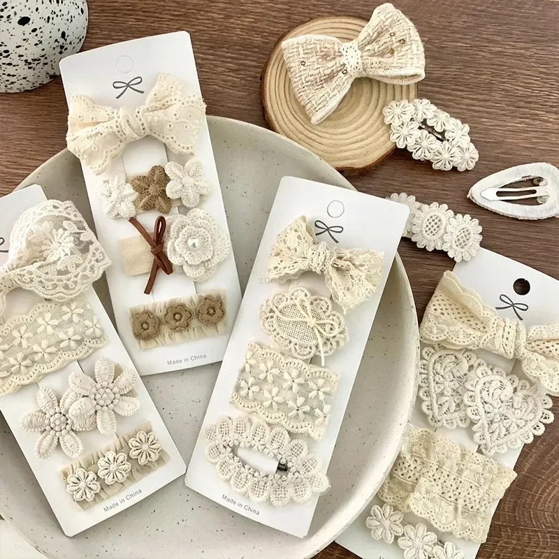 Pasadores flores encaje bebé suave niña – Horquillas lazo blanco - imagen 3