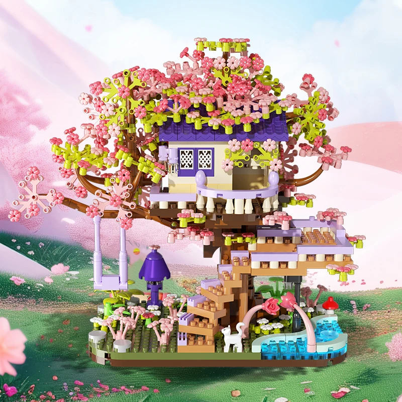 Bloques de construcción de casa de árbol de flores, modelo ensamblado DIY, ladrillos de micropartículas, juguete educativo para niñas, juego de ocio para adultos, regalos de navidad - imagen 5