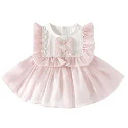 Vestido de verano sin mangas para bebé niña con lazo rosa