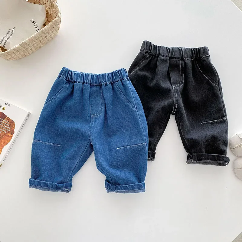 MILANCEL, nuevos pantalones vaqueros de otoño para niños, 9M-5T, pantalones vaqueros azules de Color sólido para niñas, pantalones casuales bonitos para bebés