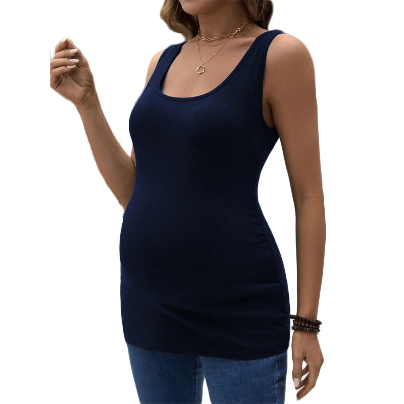 Camisetas sin mangas de maternidad para mujeres embarazadas, chaleco de Yoga atlético sin costuras, camisola fruncida lateral de embarazo - imagen 2